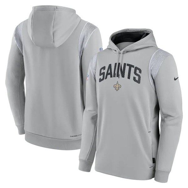 Men's New Orleans Saints Gray Sideline Stack Performance Pullover Hoodie 001